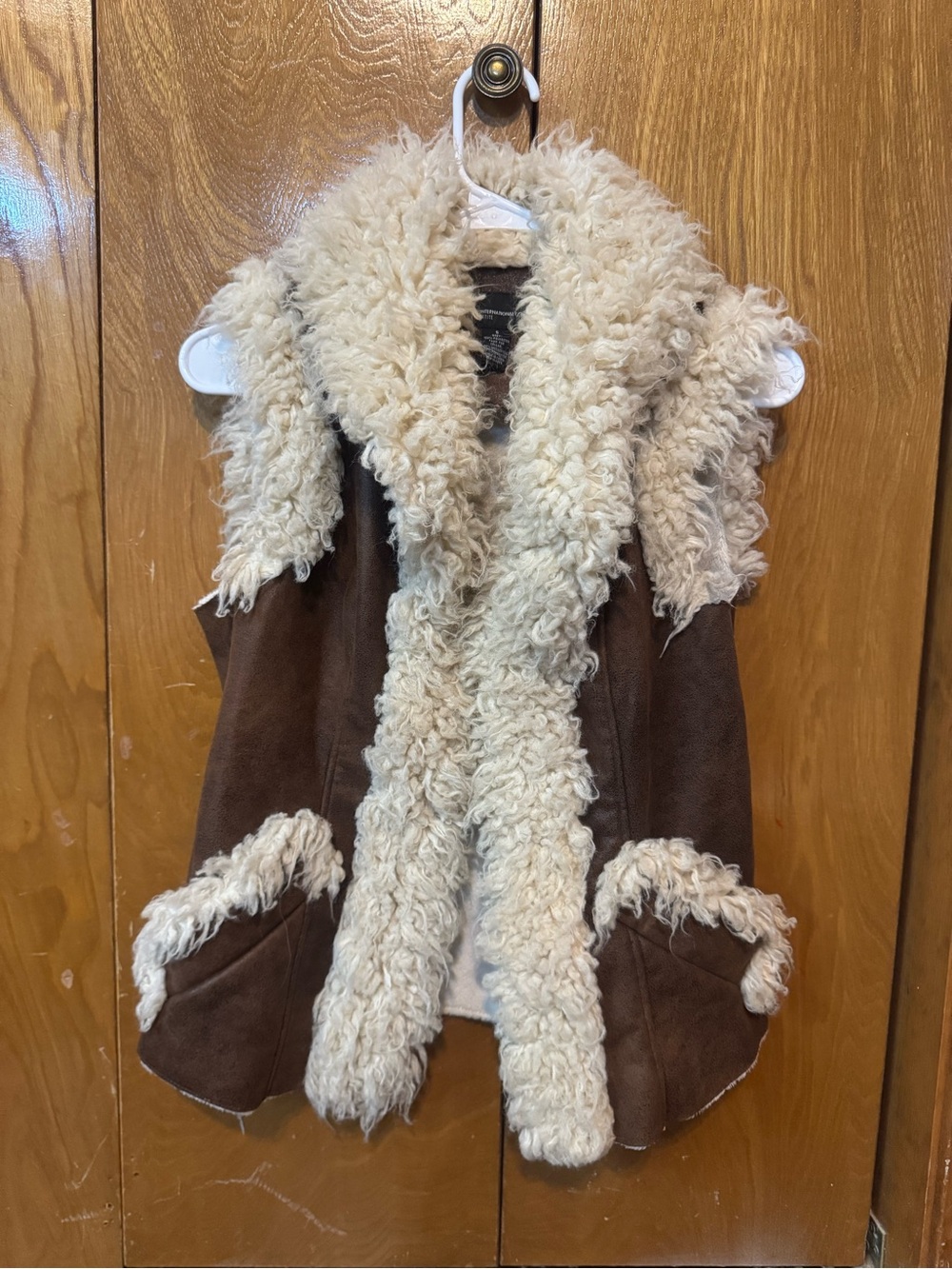 INC International Concepts Chocolate Brown Vest with Cream Faux-Shearling